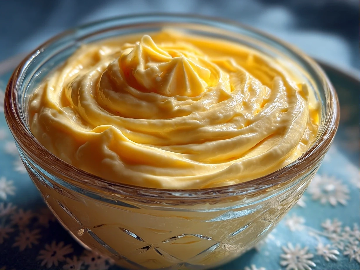 Close-up of finished homemade mayonnaise in a jar