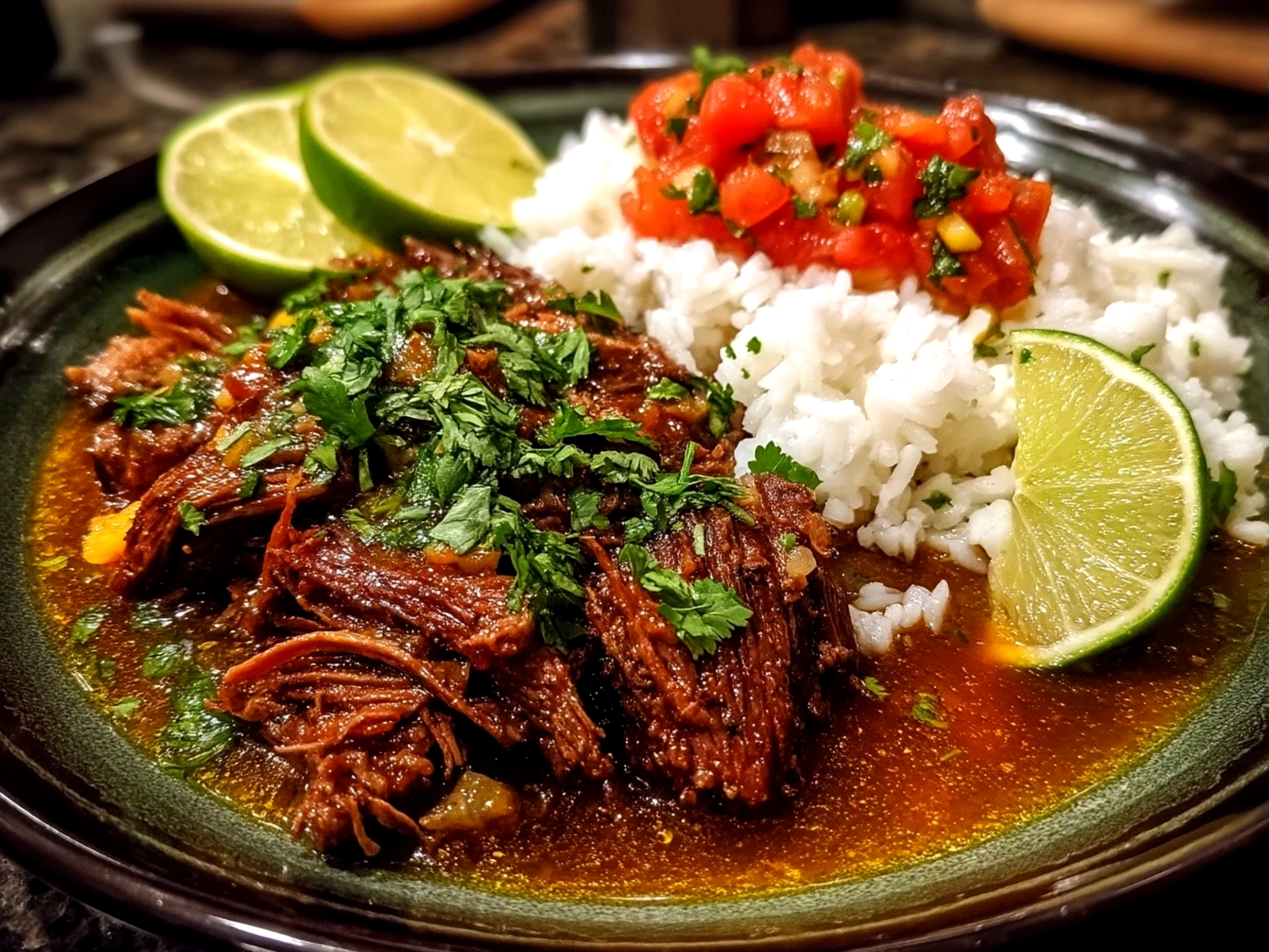 Slow Cooker Mexican Shredded Beef served in tacos with fresh toppings