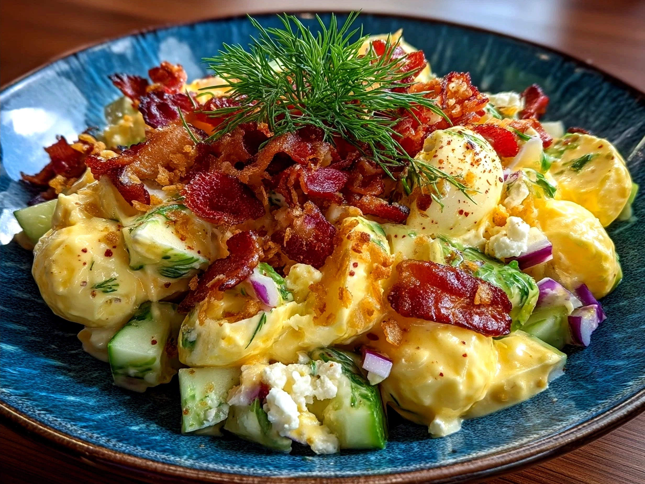 Snicker Apple Salad served in a bowl with Snickers bits and caramel drizzle