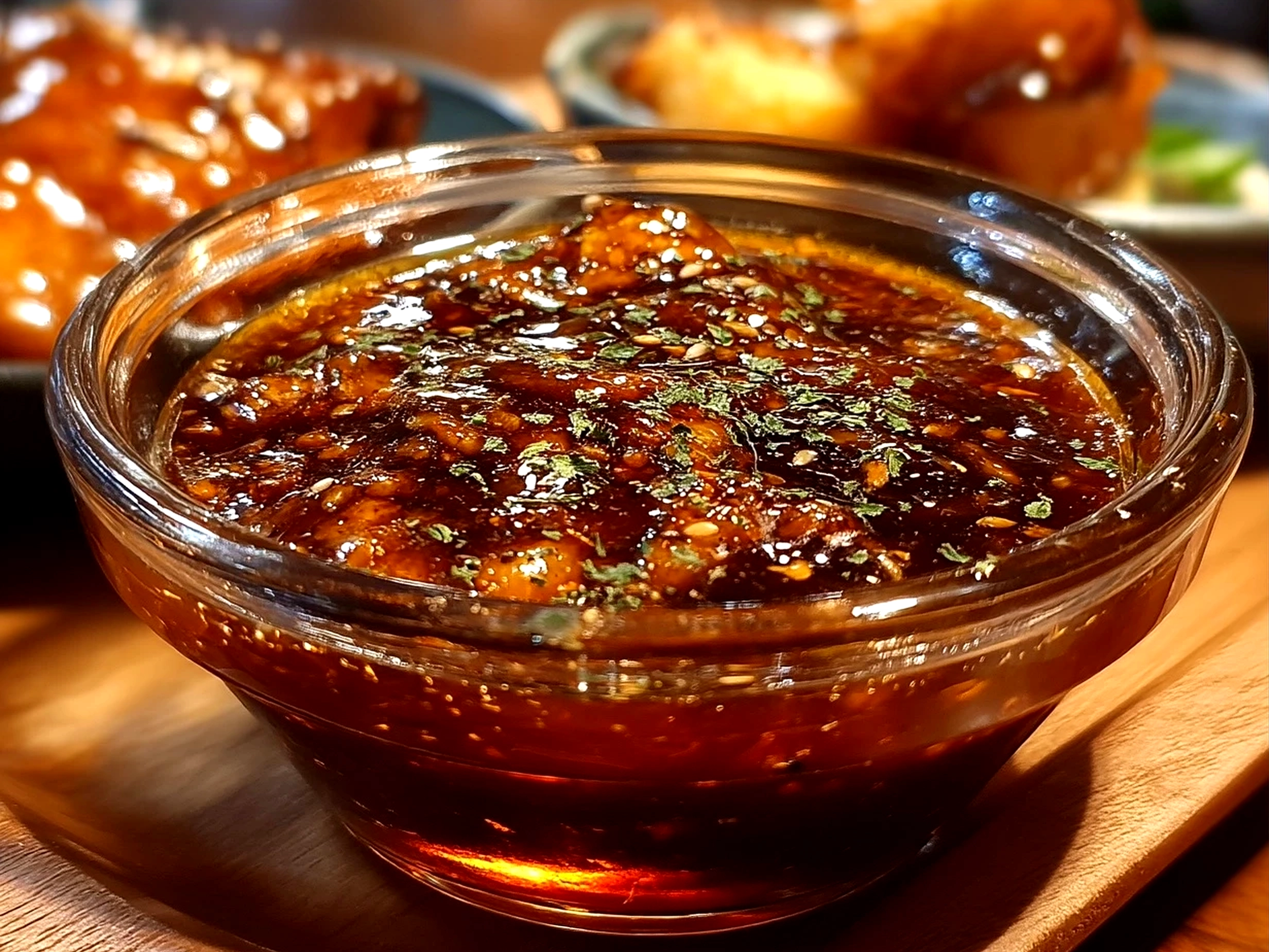 Serving Teriyaki chicken garnished with sesame seeds and scallions