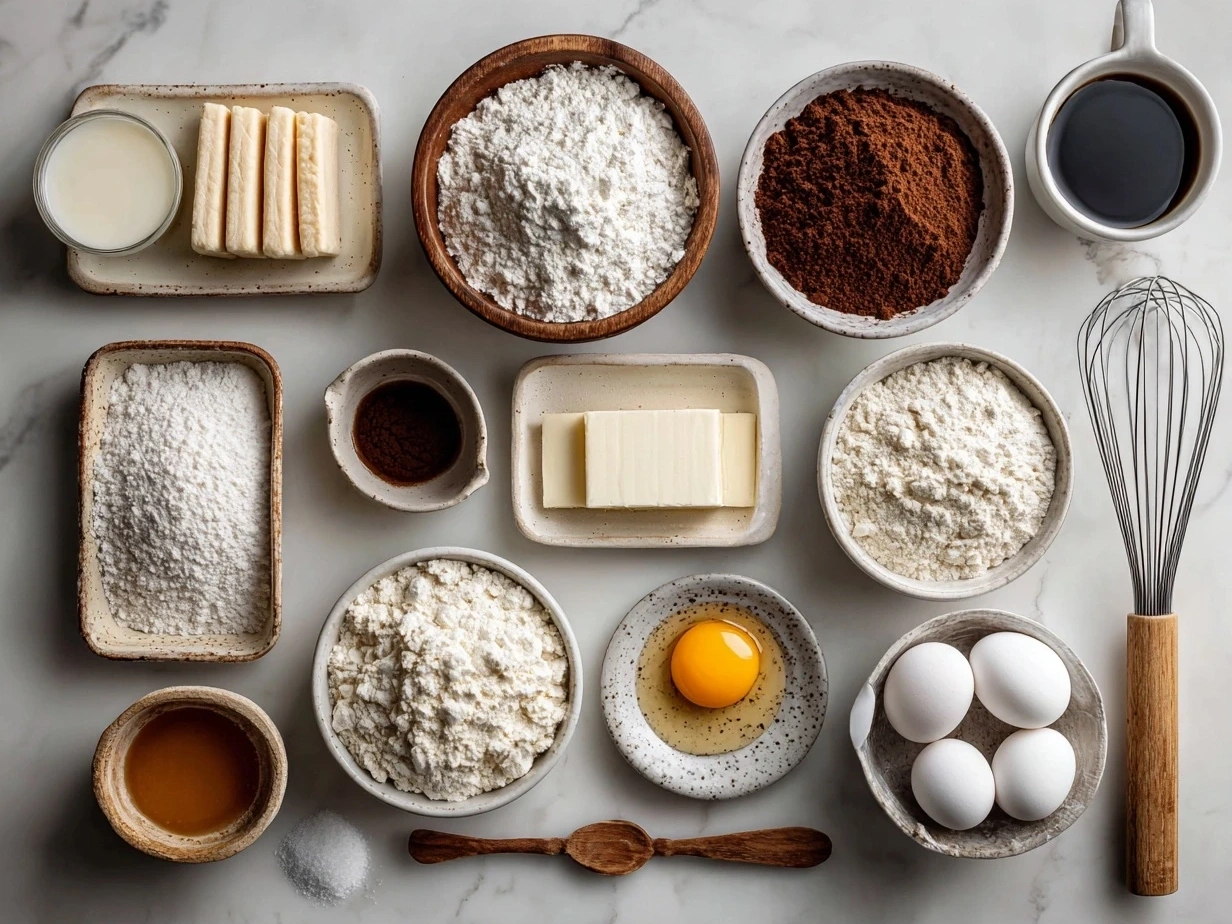 Top-down raw ingredients for Breakfast Pop Tarts on marble