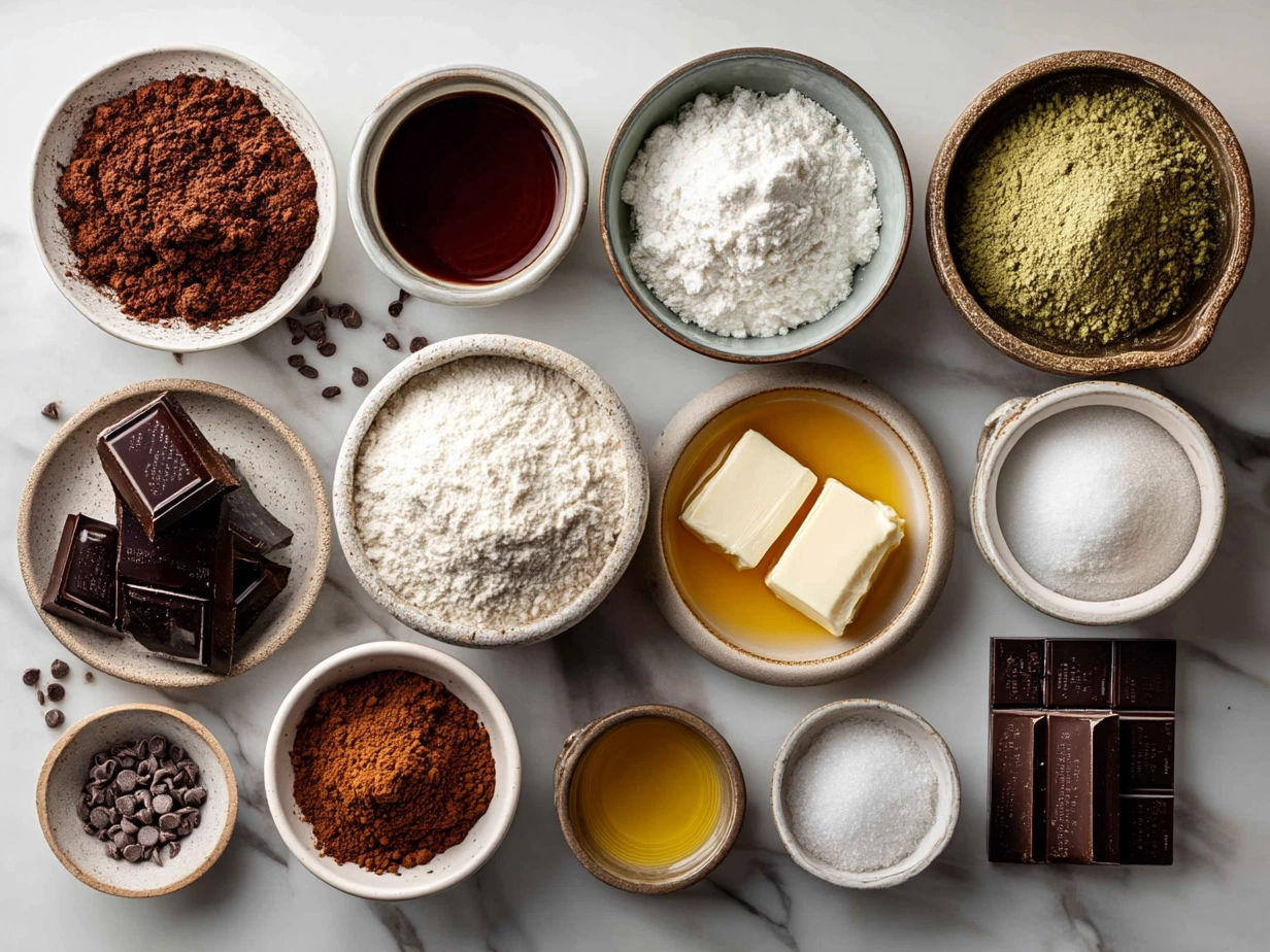 Ingredients for Vegan Brownies laid out on a light surface
