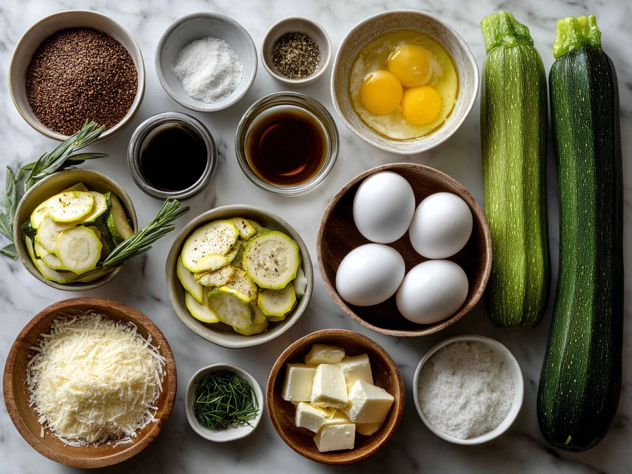 Ingredients for Yellow Squash Parmesan laid out on a kitchen counter