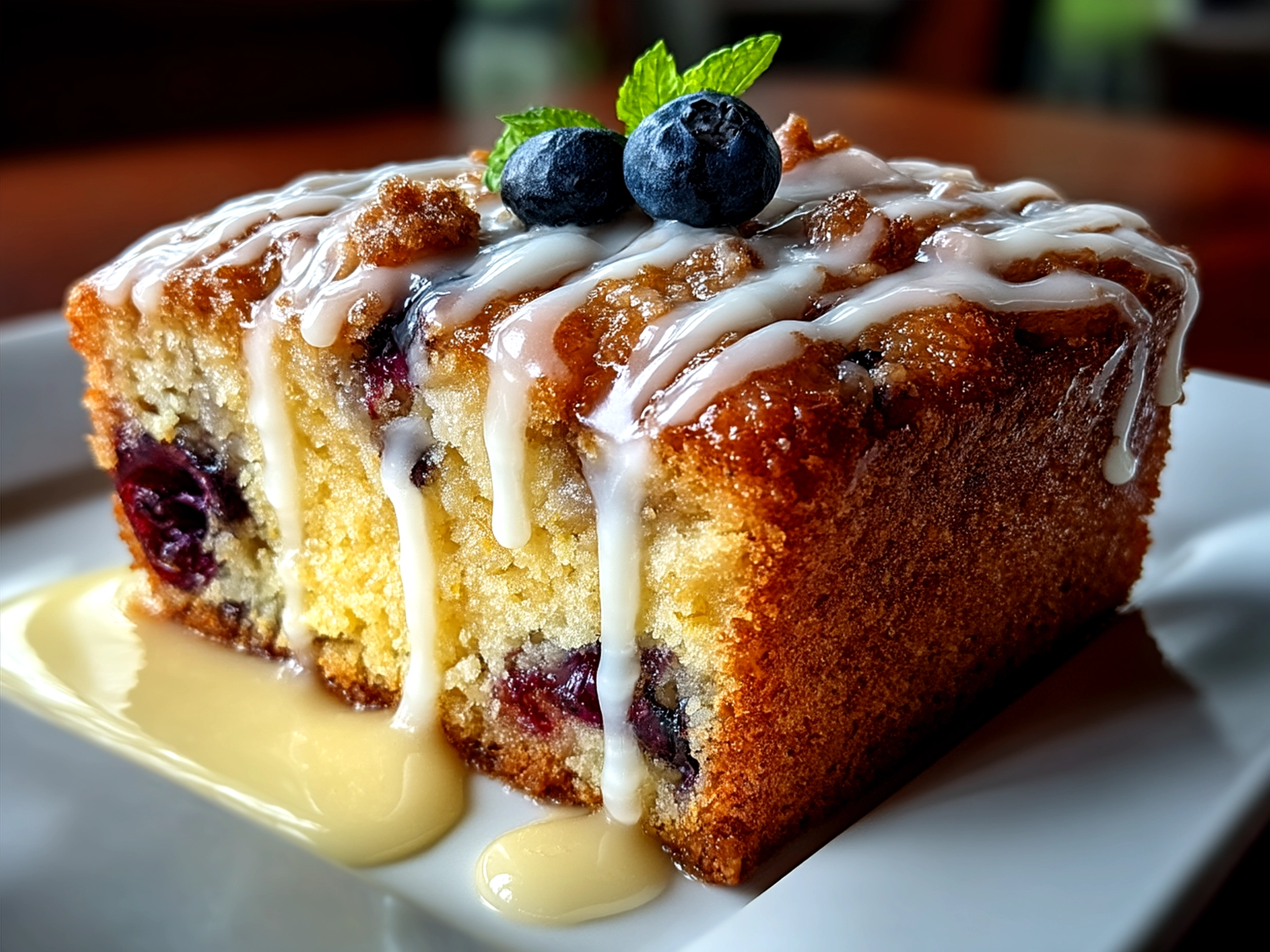 Slice of Blueberry Coffee Cake served with butter