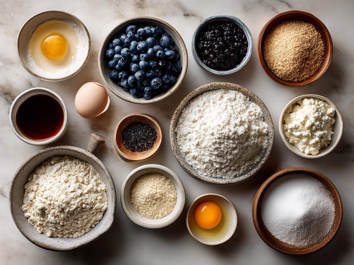 Ingredients for Blueberry Coffee Cake laid out