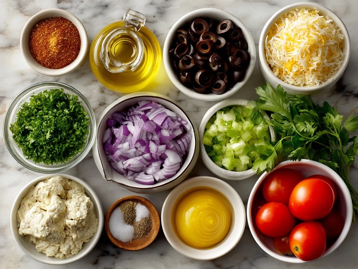 Ingredients for Chicken Enchilada Bowls laid out on a kitchen counter