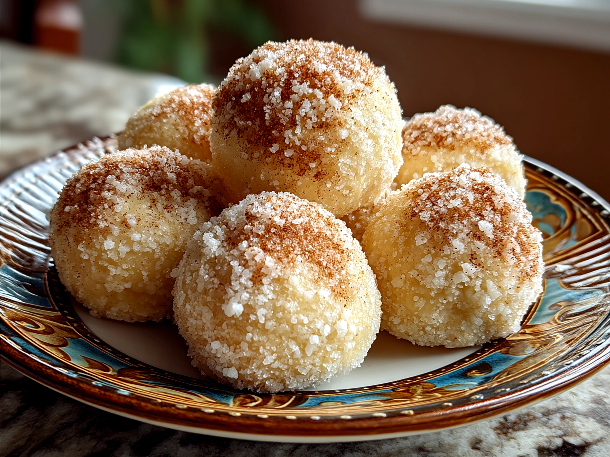 Cinnamon Sugar Snowball Cookies served on a plate, perfect for sharing family moments and cozy gatherings