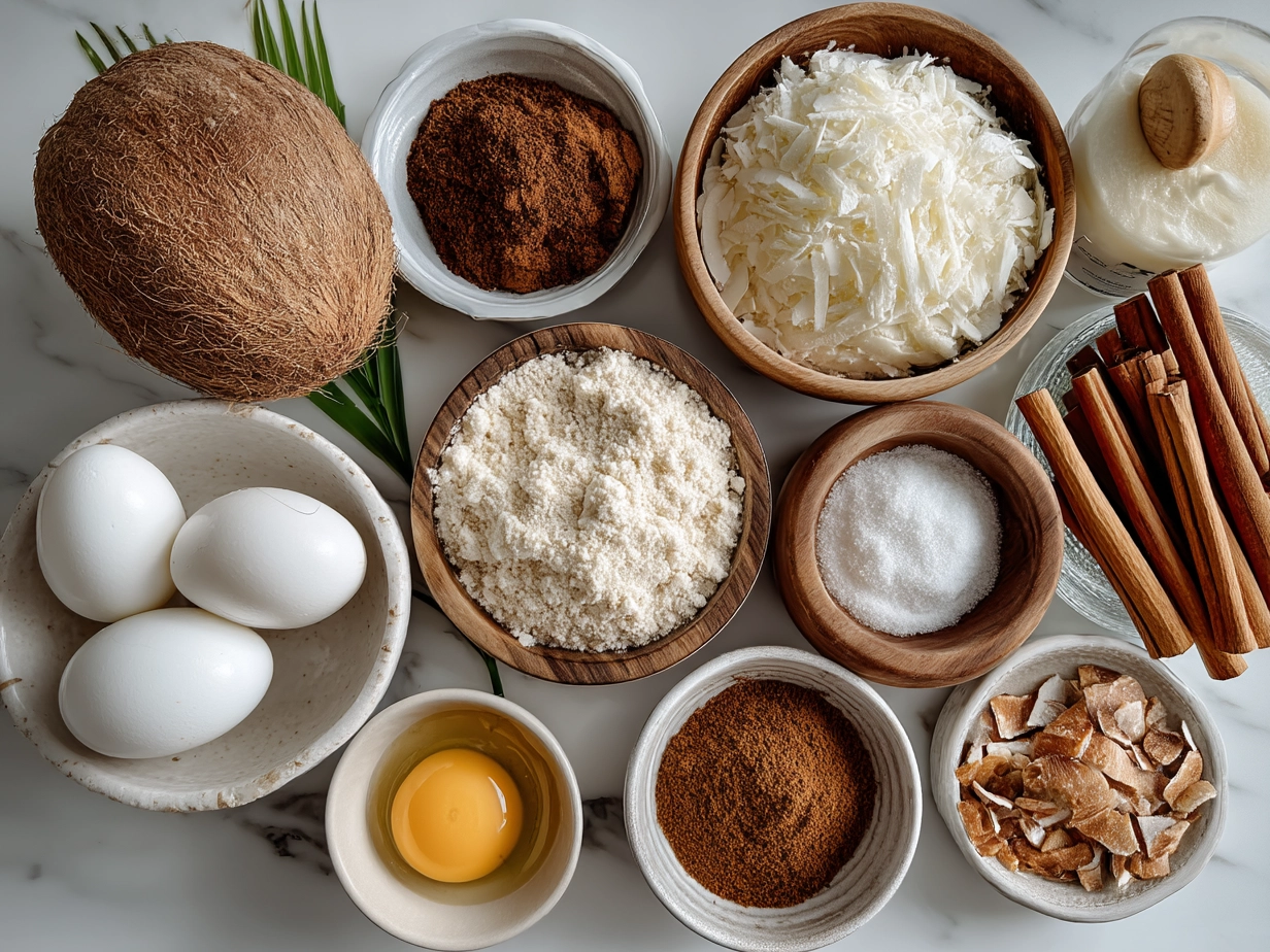 Ingredients for Coquito Puerto Rican Coconut including cans of coconut milk, evaporated milk, cinnamon and white rum