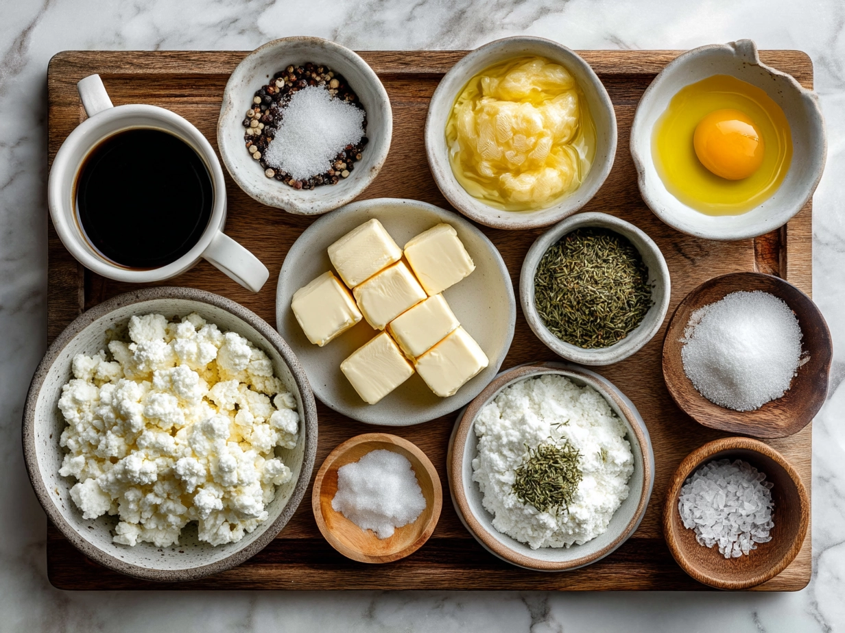 Ingredients for making Cottage Cheese Tots laid out on a kitchen counter