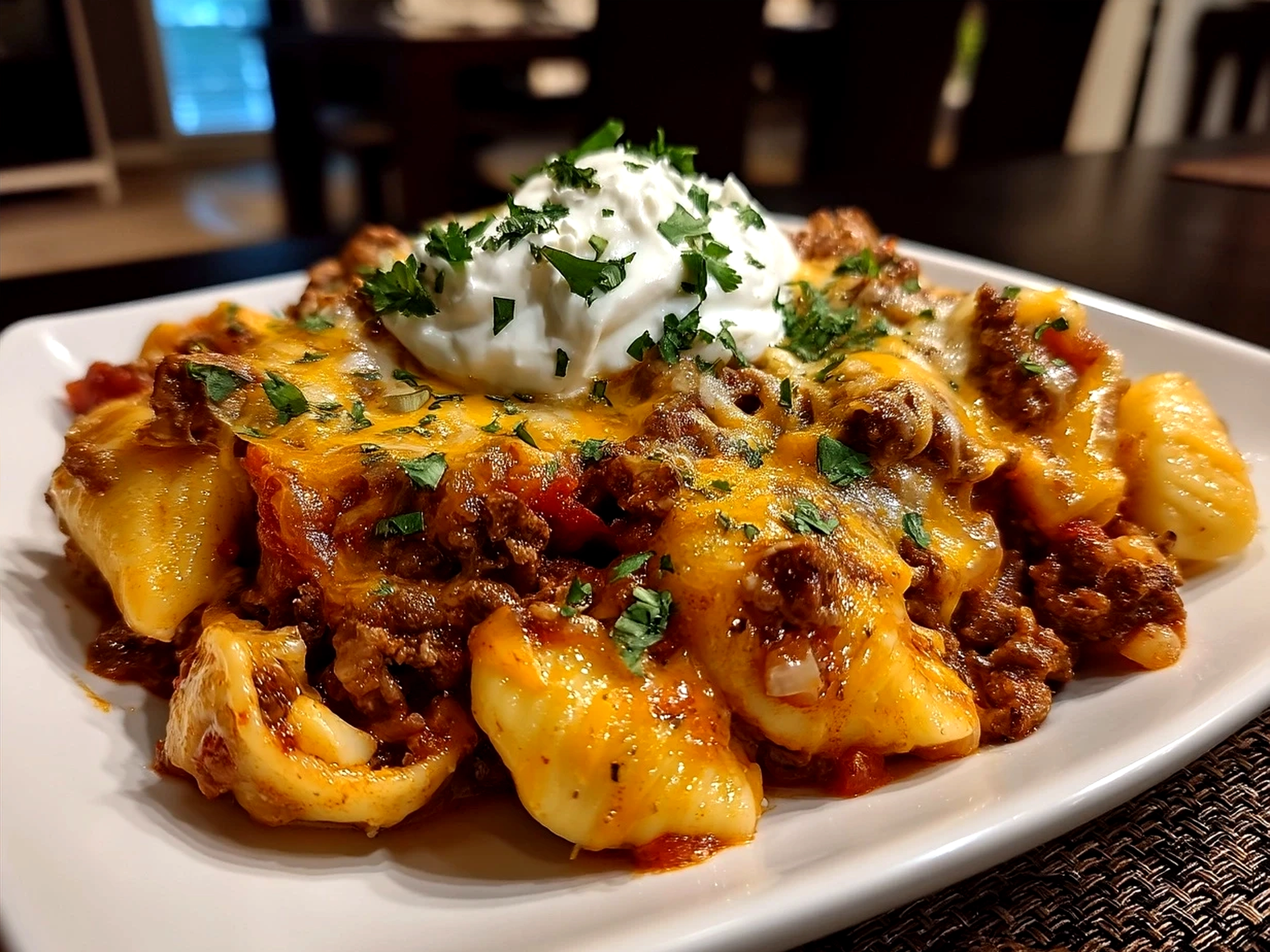 Serving Crockpot Pierogi Casserole with fresh salad