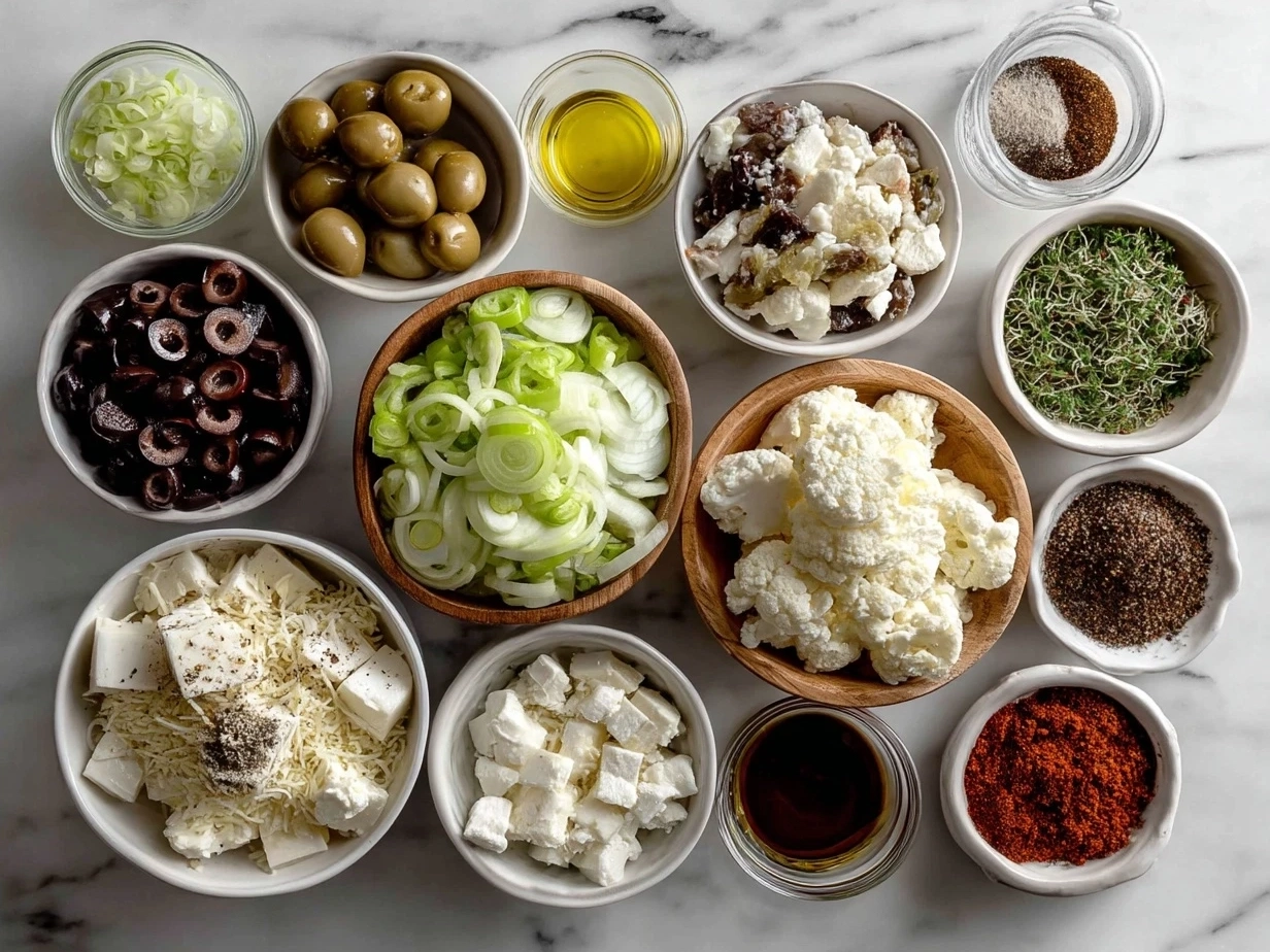 Ingredients for Crockpot Pierogi Casserole including pierogies, sausage, onion, cheese, and spices