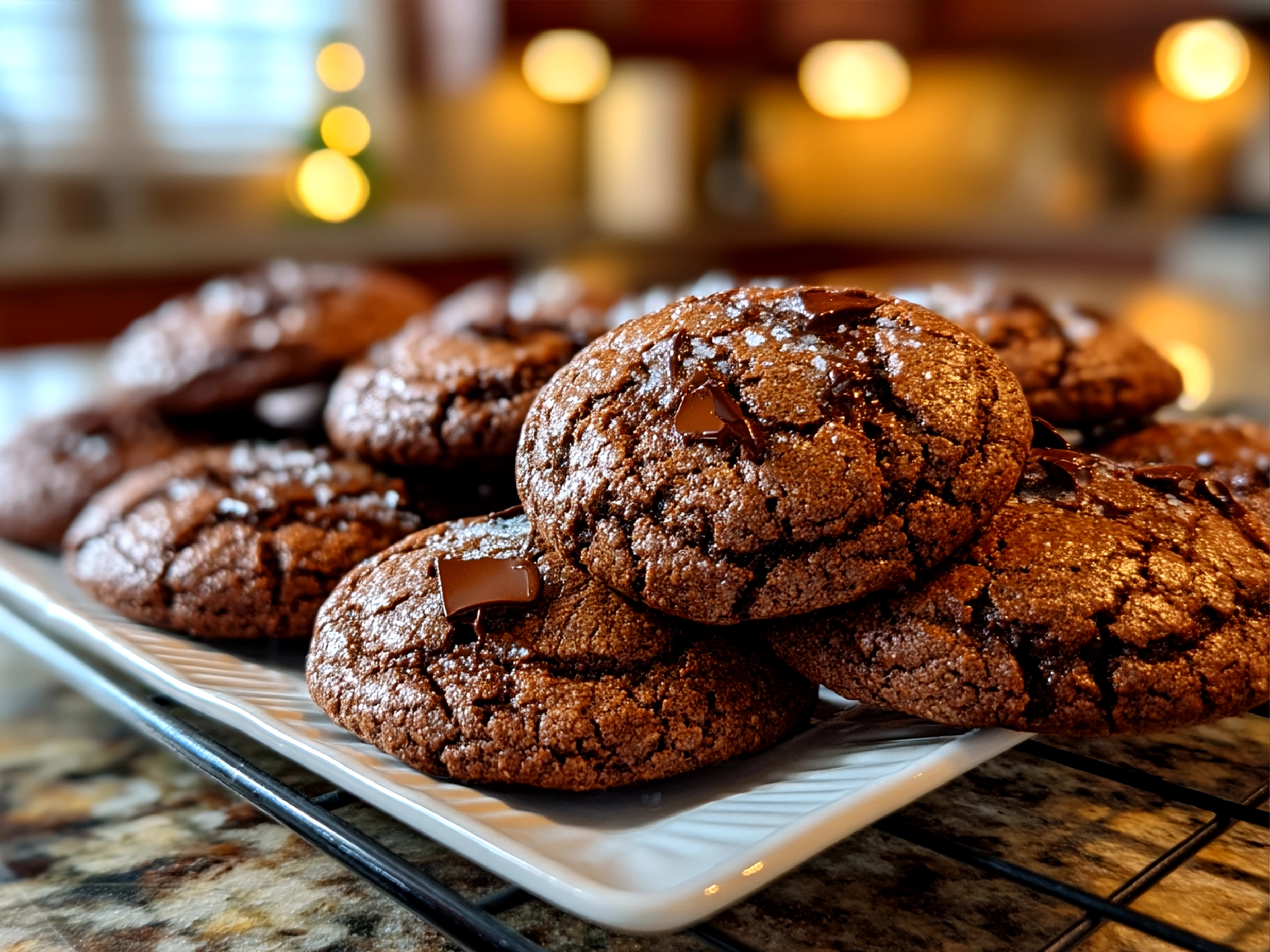 Plate of freshly baked Double Chocolate Sourdough Cookies served