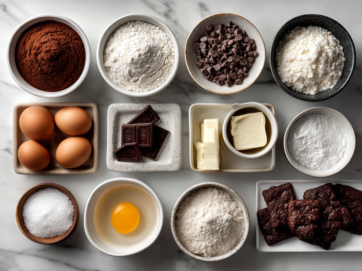 Ingredients laid out for Double Chocolate Sourdough Cookies