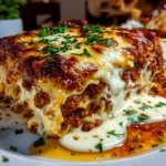 Freshly prepared Classic Lasagna on a white plate