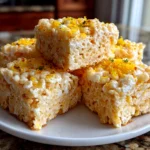 Freshly prepared Zesty Lemon Rice Krispie Treats on white plate