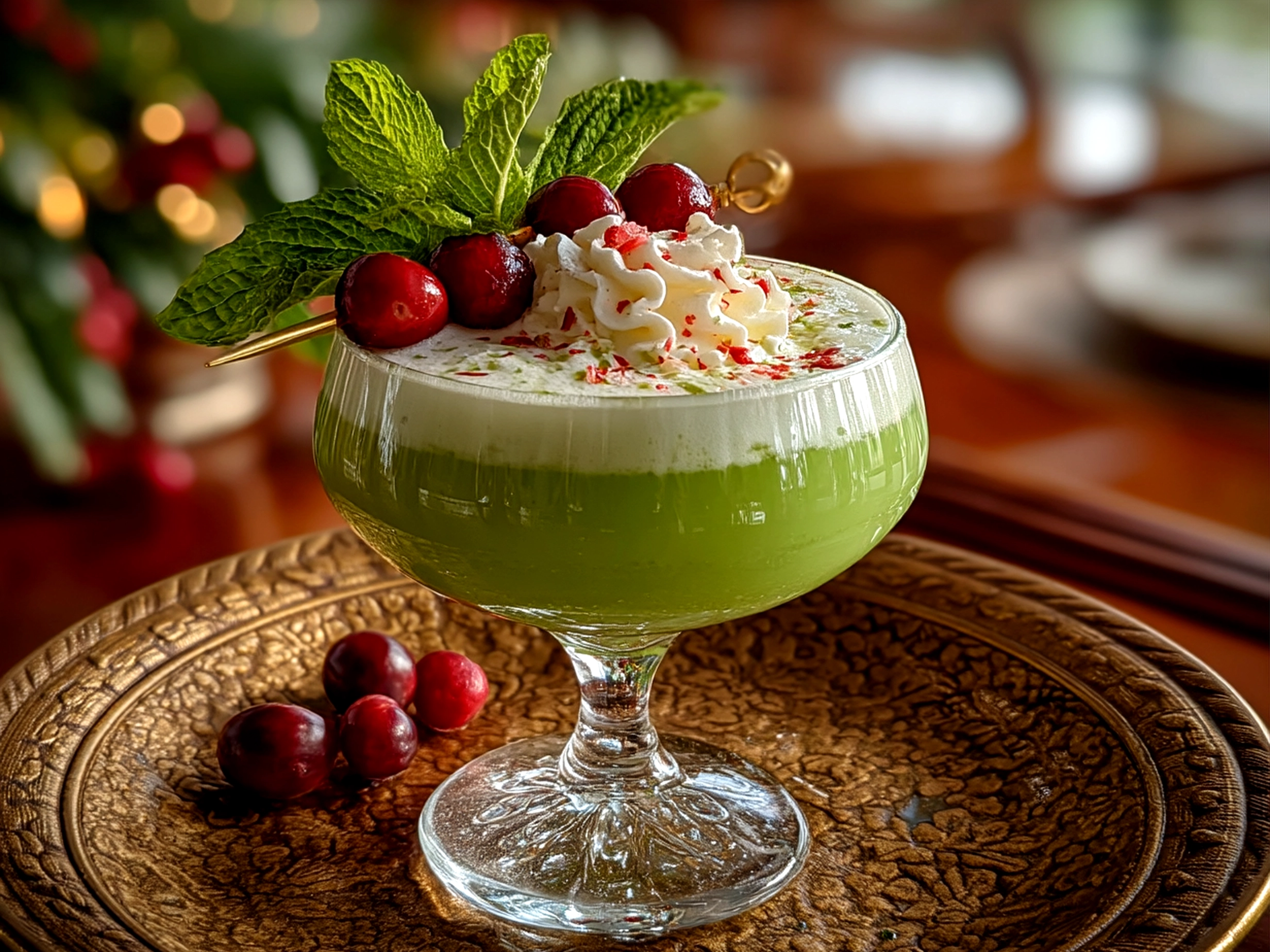 Final Grinch Cocktail Drink served in a glass with lime garnish and festive presentation