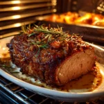 Home Cook, taken with iPhone 14 Pro. Close-up slight angle of freshly prepared roast beef in the oven on white plate. Warm appetizing --ar 4:3 --style raw --s 260