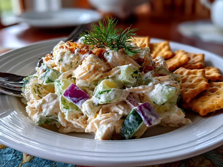 Home cook, taken with iPhone 14. Close-up slight angle of comforting Georgia cracker salad on white plate. Hearty comforting --ar 4:3 --style raw --s 250