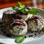 Homemade freshly prepared Mint Oreo Balls on white plate