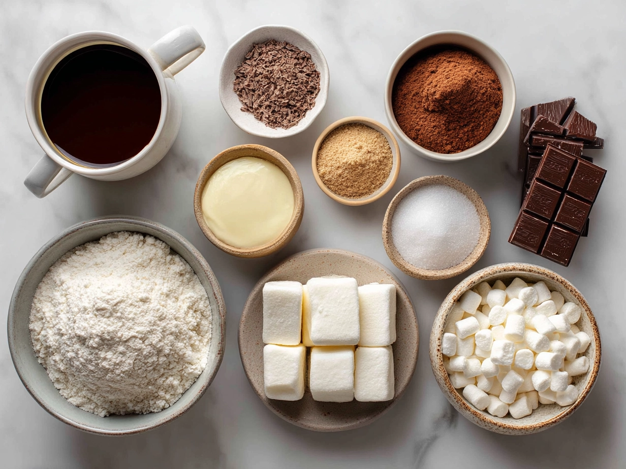 Ingredients for Hot Chocolate Cookies Treats laid out on a kitchen surface