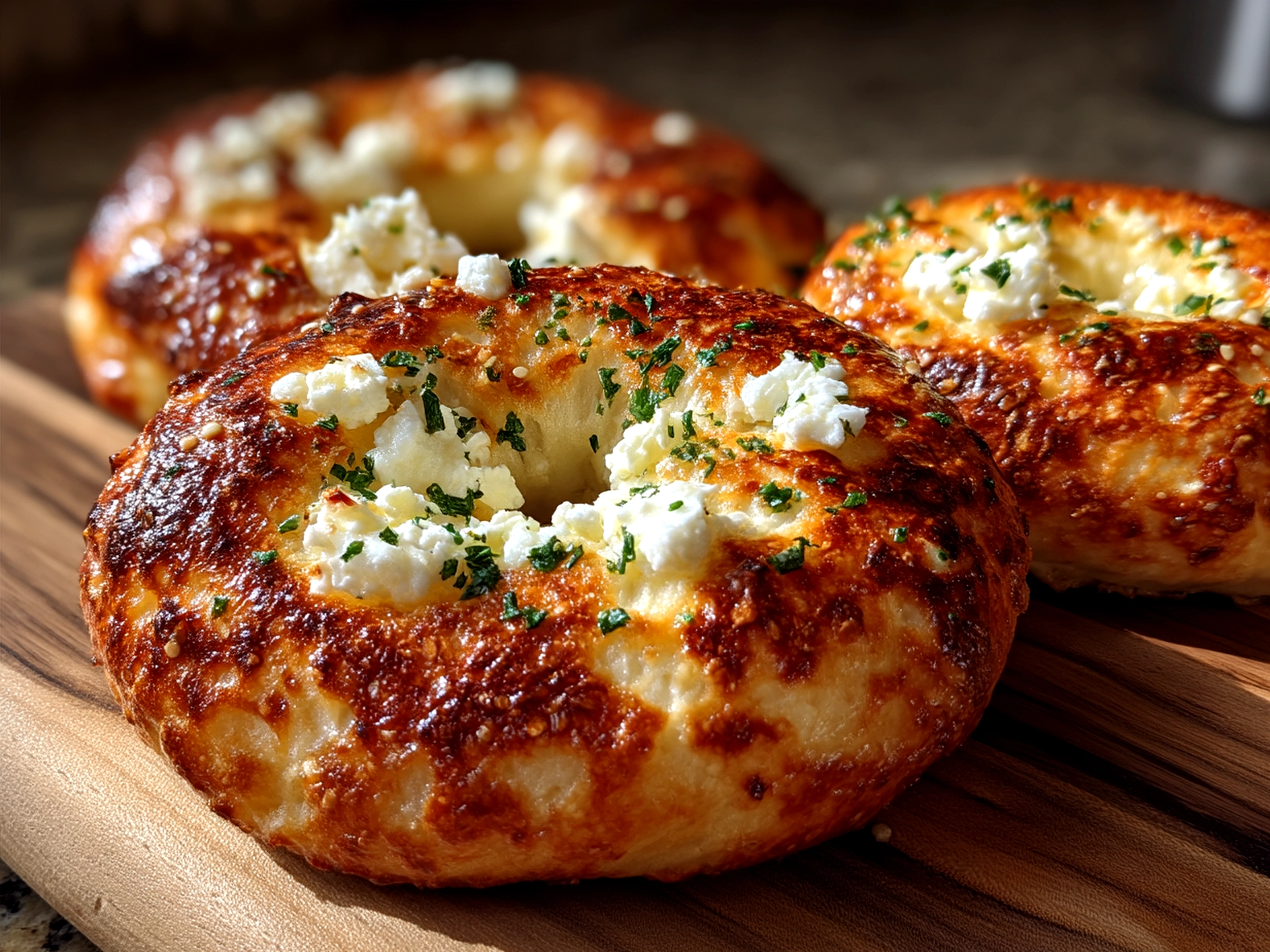 Served Keto Cottage Cheese Bagels with toppings on a plate