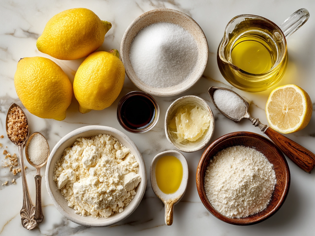 Ingredients for Limoncello Cookies including flour, lemons, butter and sugar