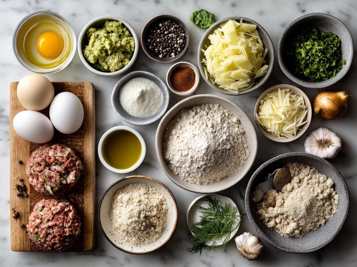 Ingredients for Loaded Potato Meatloaf laid out on a kitchen counter