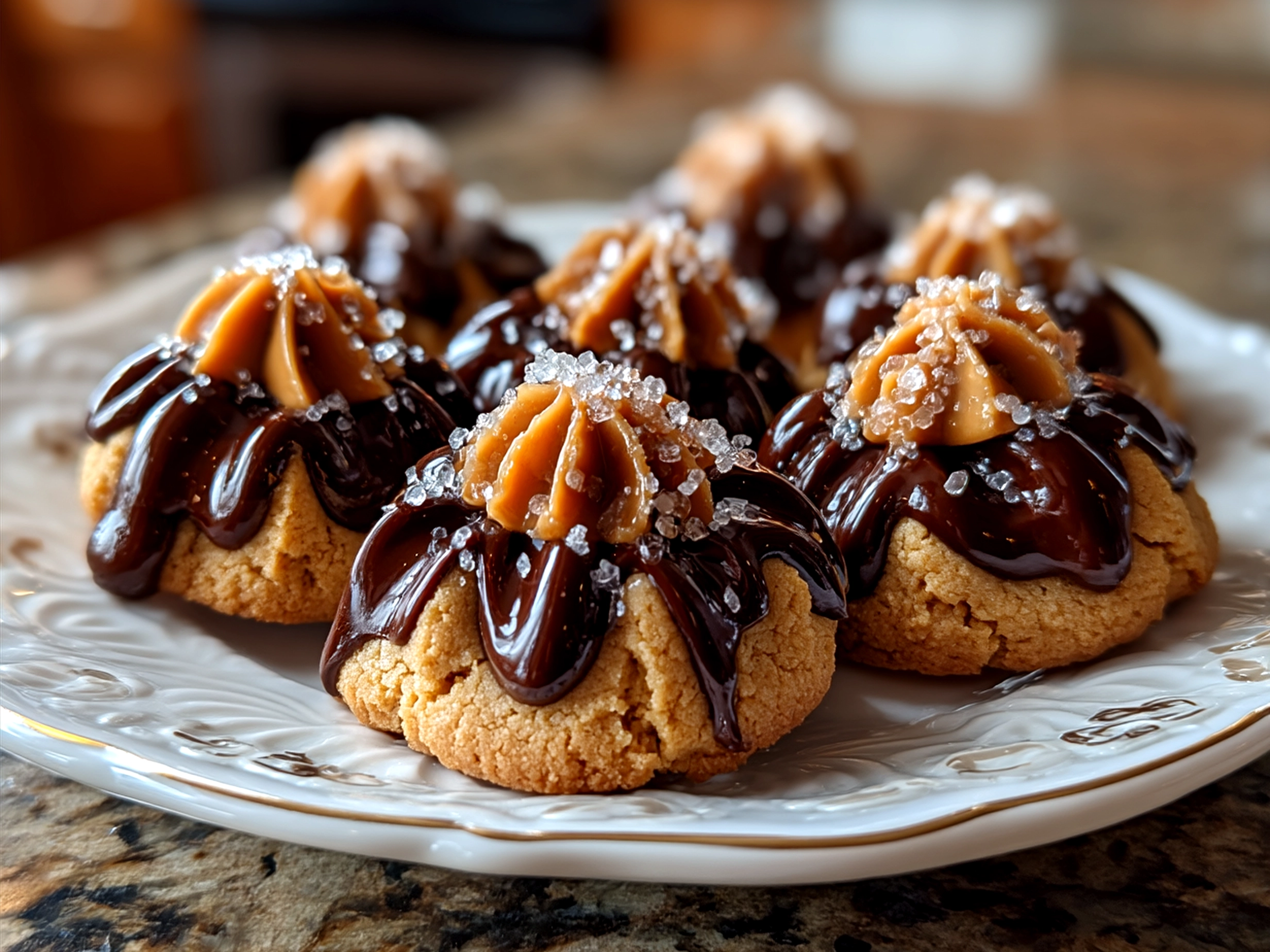 Freshly baked Peanut Butter Blossoms served on a platter