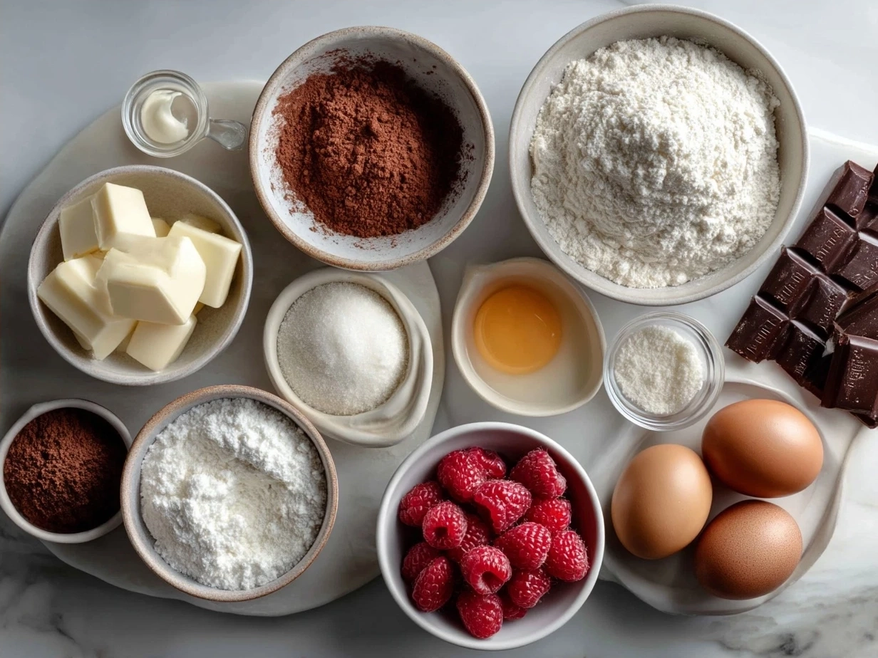 Ingredients for Raspberry Chocolate Lava Cupcakes