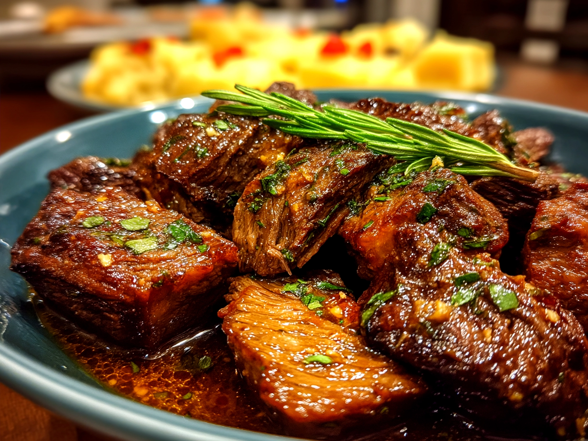 Slow Cooker Garlic Butter Beef served with mashed potatoes and garnished with fresh parsley