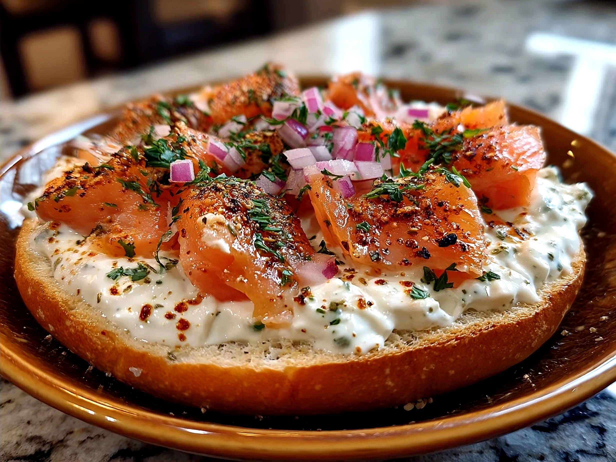 Smoked Salmon Bagel Dip served with bagel slices and fresh cucumber