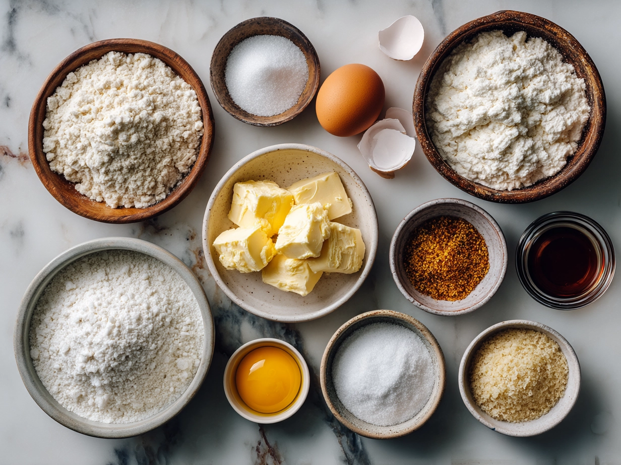 Ingredients for sourdough cheese crackers laid out