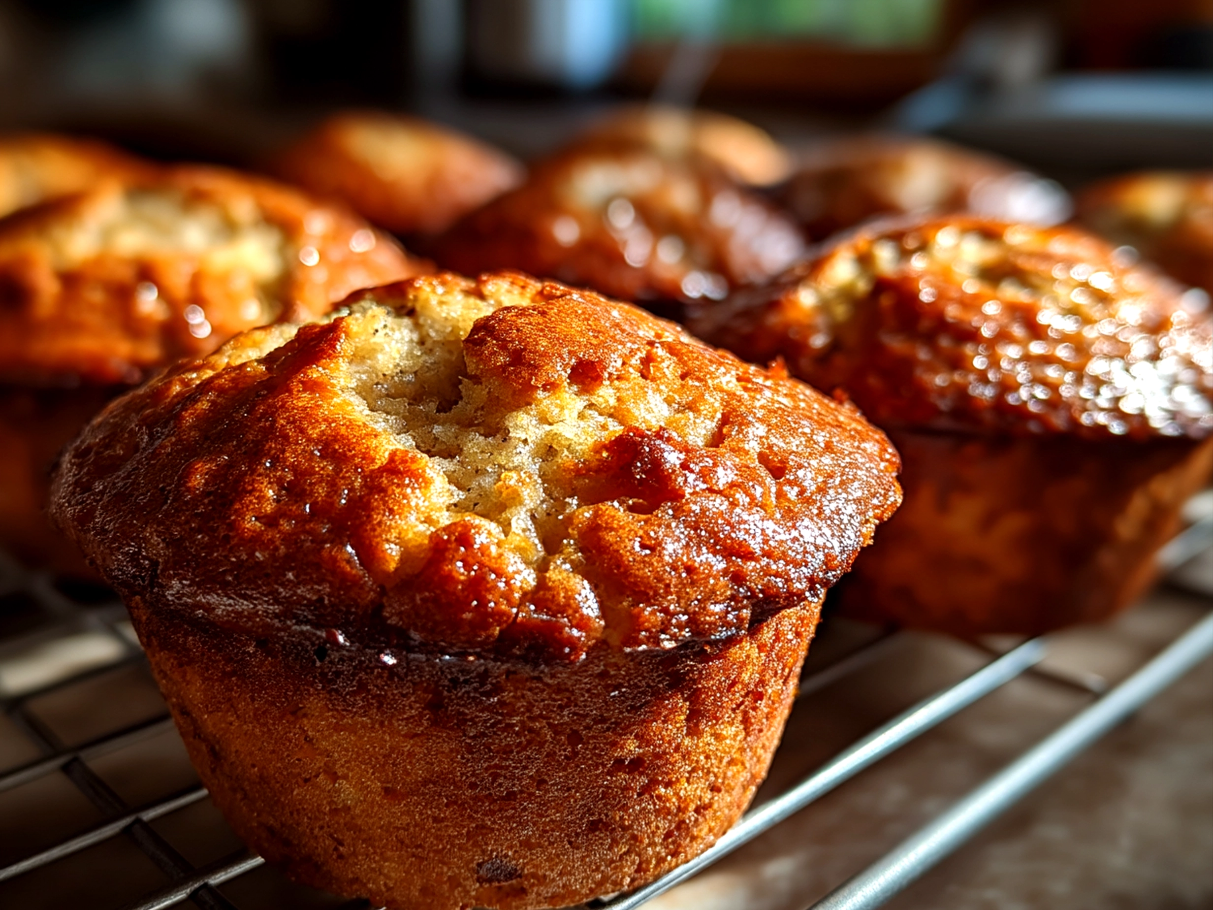 Freshly baked sourdough discard banana muffins served on a plate ready to eat