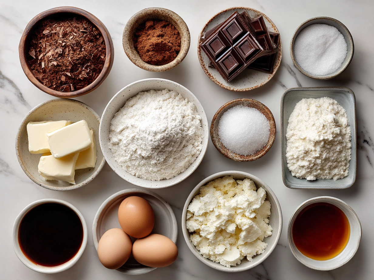 Top down raw ingredients for fudgy Grasshopper Cookies