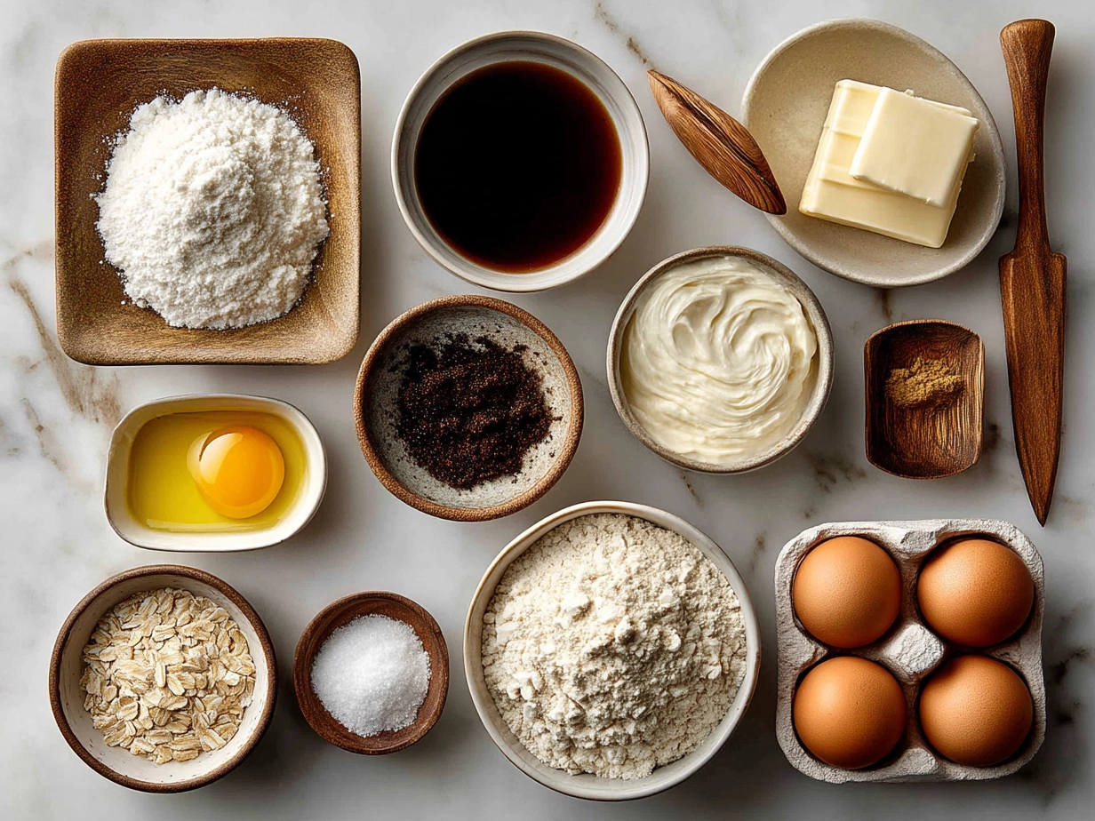 Ingredients for Traditional King Cake arranged on a kitchen counter