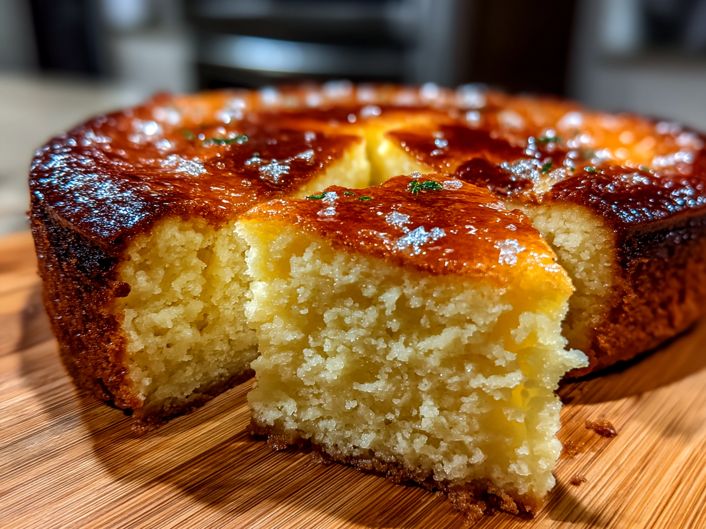 Slice of homemade creamy yogurt cake served with fresh berries