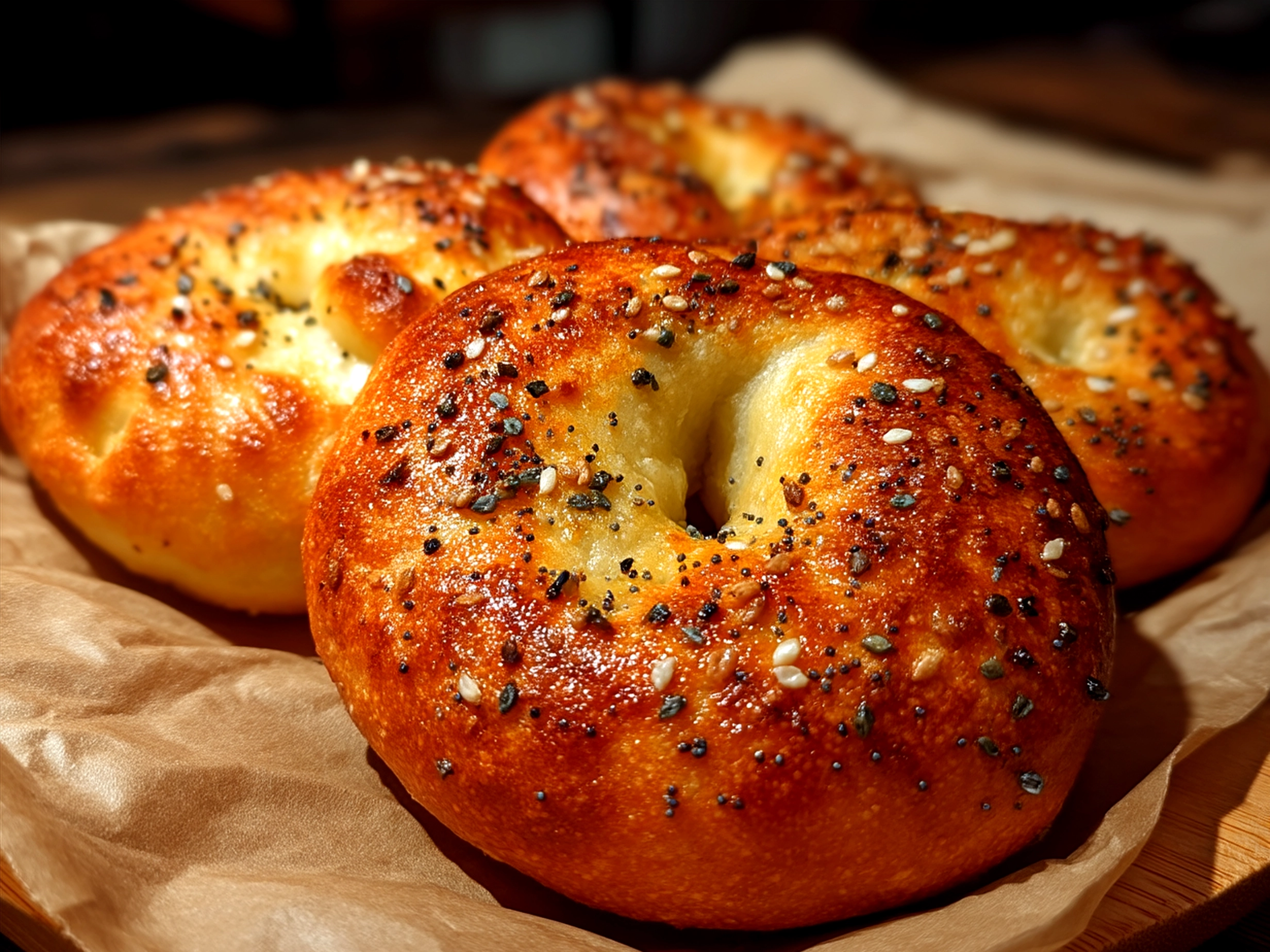 Served air fryer protein bagels with toppings