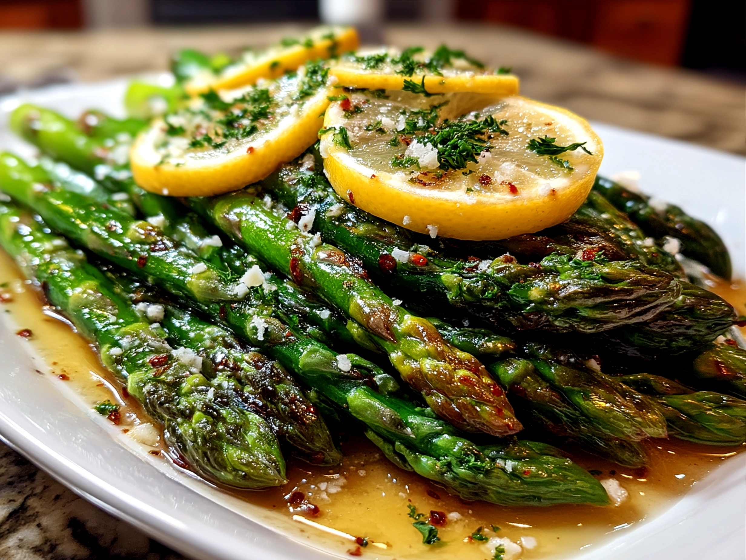 Serving Asparagus Salad with Lemon Vinaigrette