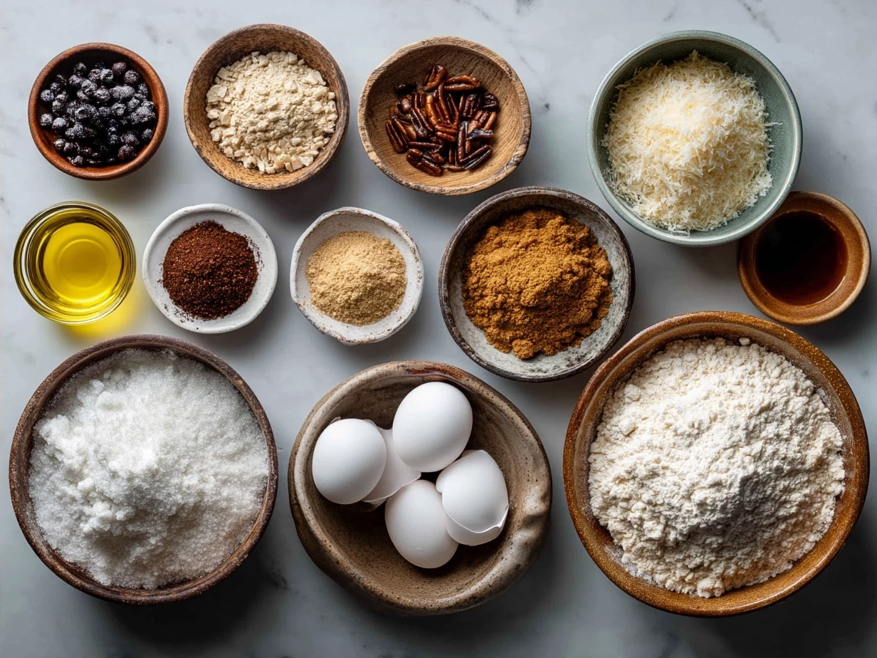 Ingredients for Blueberry Crumb Cake laid out on a kitchen counter