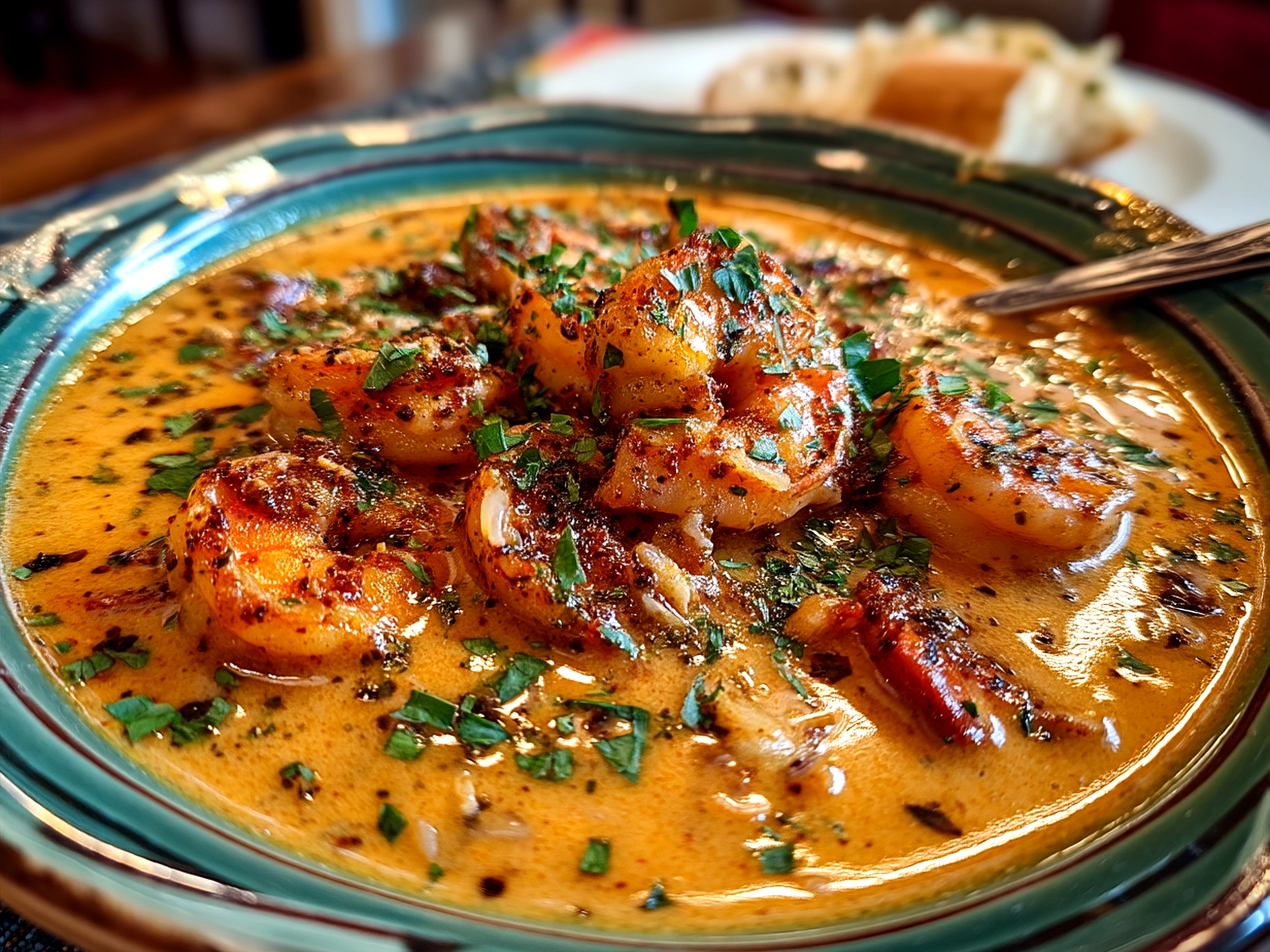 Finished Cajun Cream Sauce served over grilled chicken with garnish