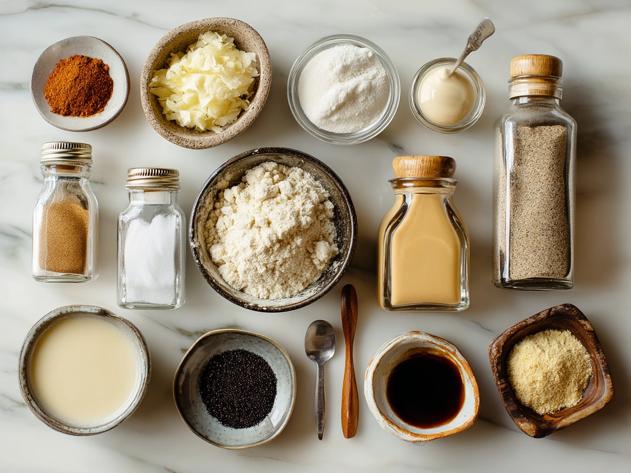 Ingredients for Cajun Cream Sauce laid out on a kitchen counter