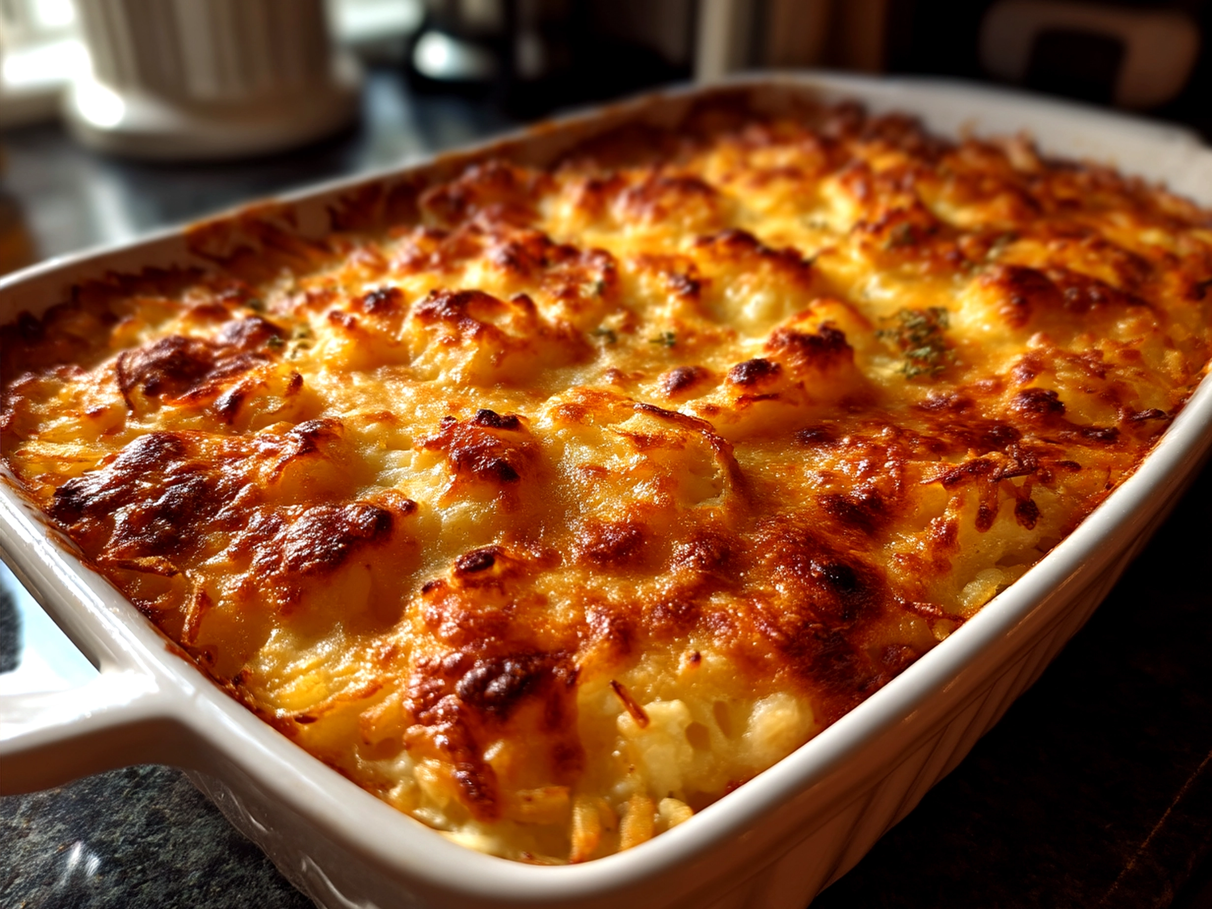Cheesy Funeral Potatoes with Hashbrowns served and ready to enjoy
