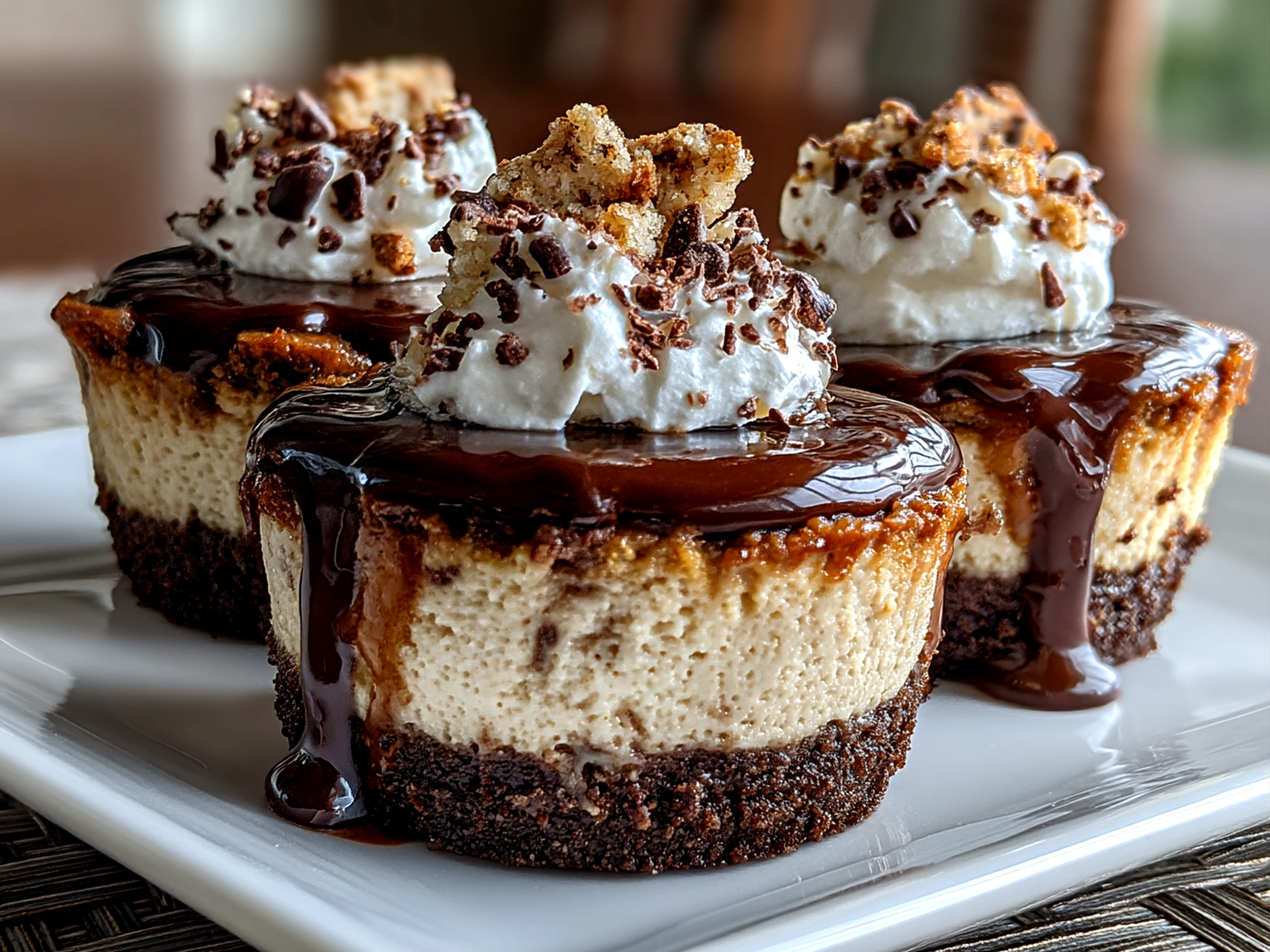 Plated Chocolate Gnome Cheesecakes with festive decoration
