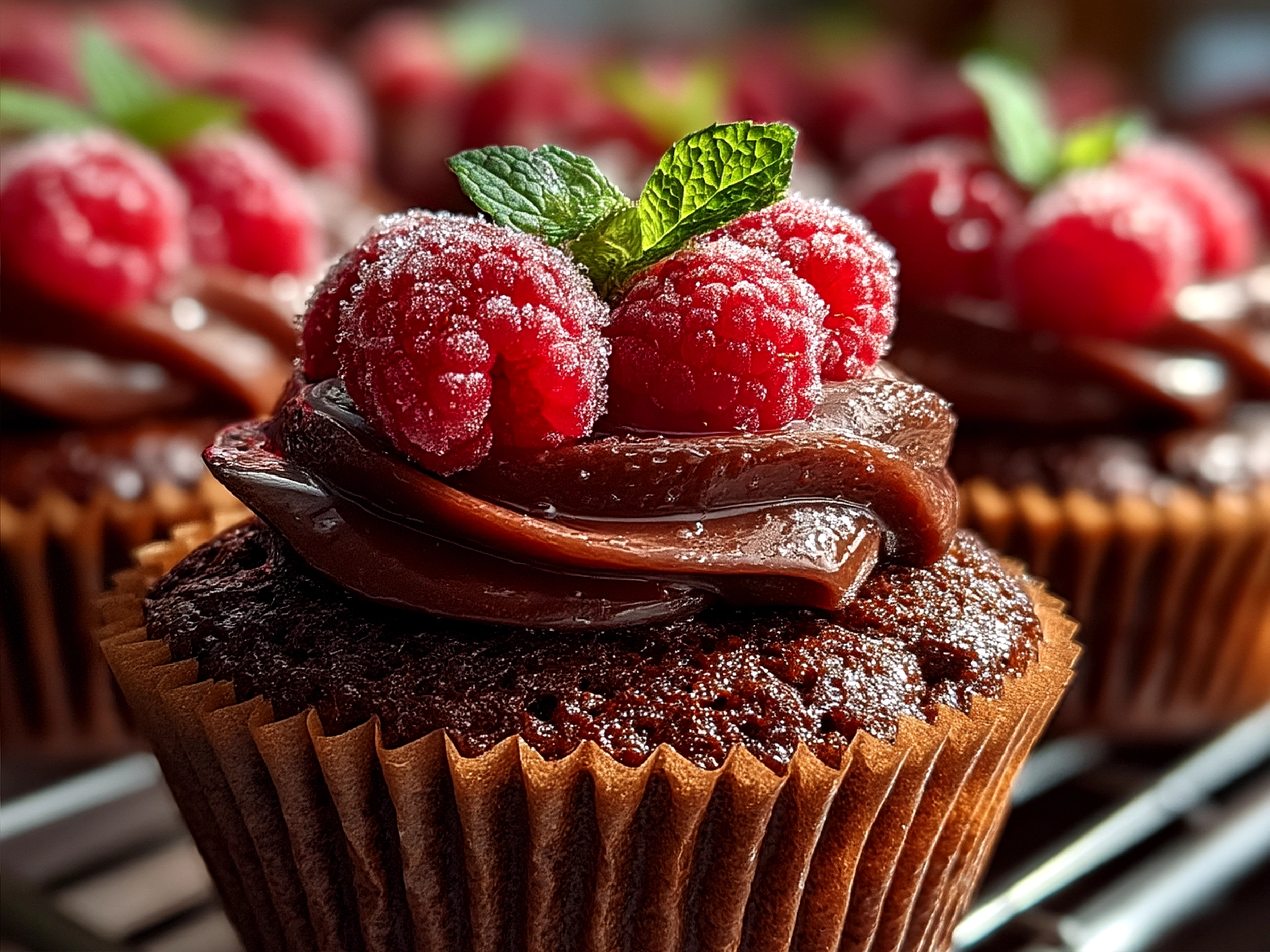 Chocolate Raspberry Cupcakes elegantly served on a plate