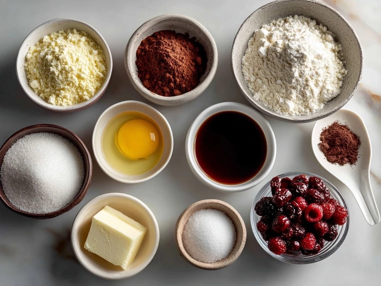 Ingredients arranged for Chocolate Raspberry Cupcakes