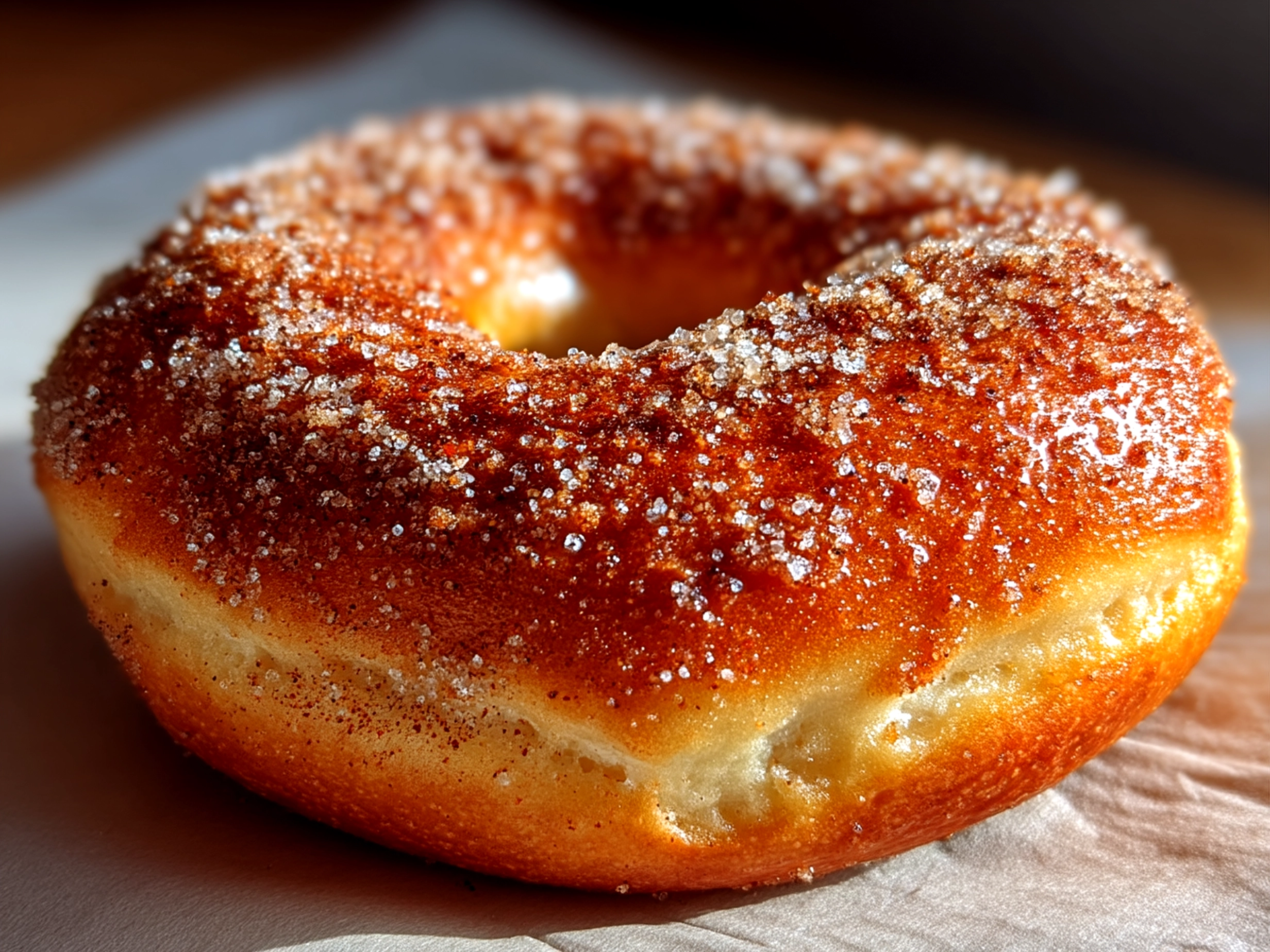 Freshly baked Cinnamon Sugar Bagels served with cream cheese and coffee