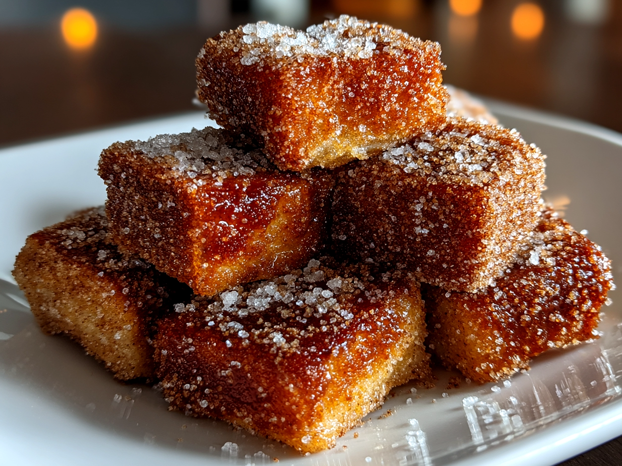 Golden and crispy Cinnamon Sugar Sourdough Churro Bites served in a bowl