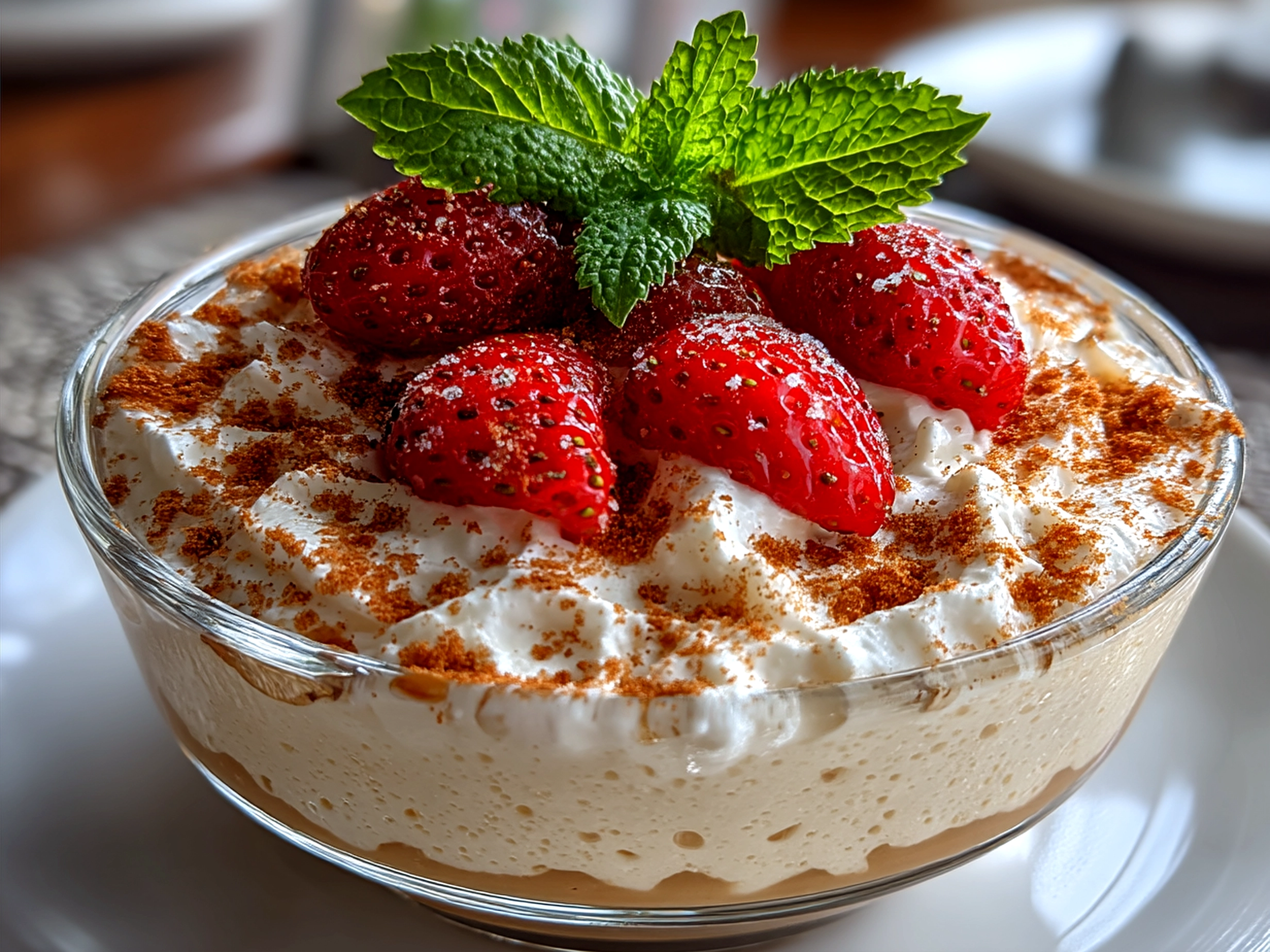 Served Cottage Cheese Peanut Butter Mousse topped with crushed peanuts and honey drizzle