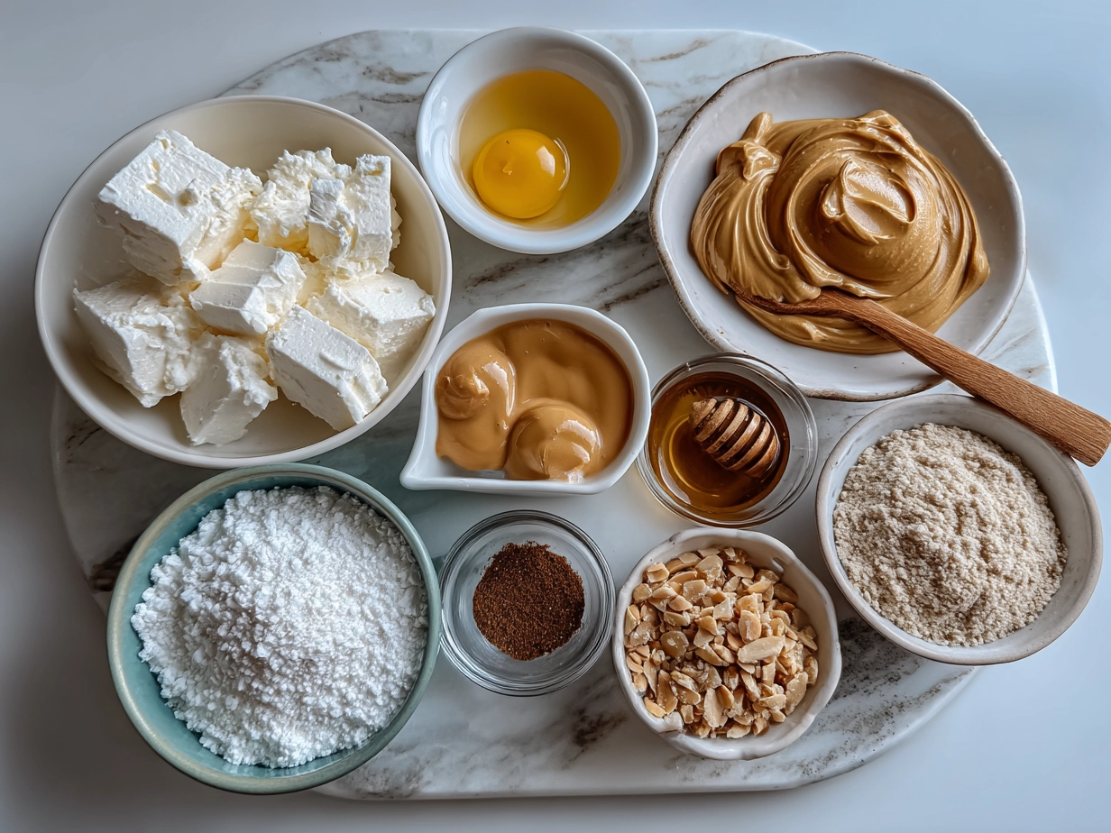 Ingredients for Cottage Cheese Peanut Butter Mousse arranged together