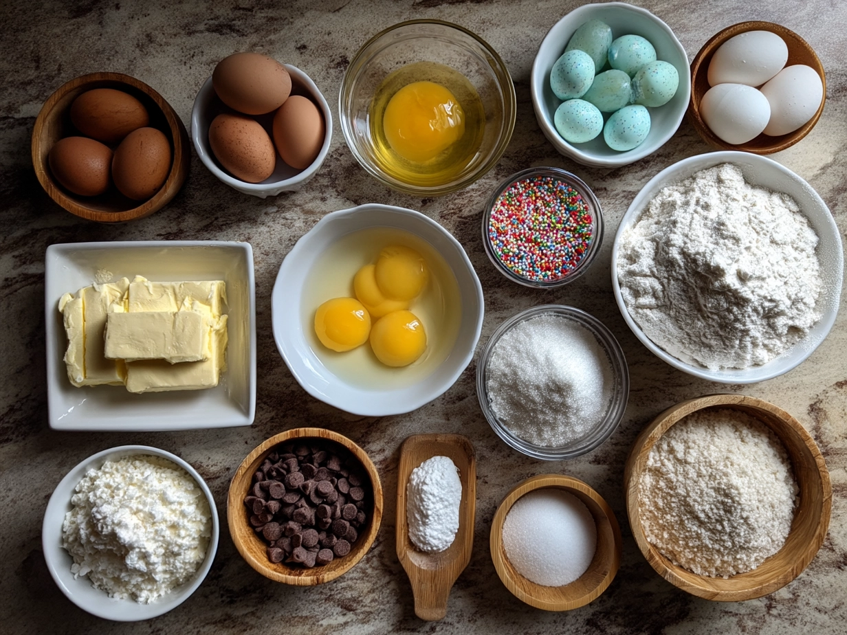 Ingredients for Easter Dirt Cake Casserole on a table